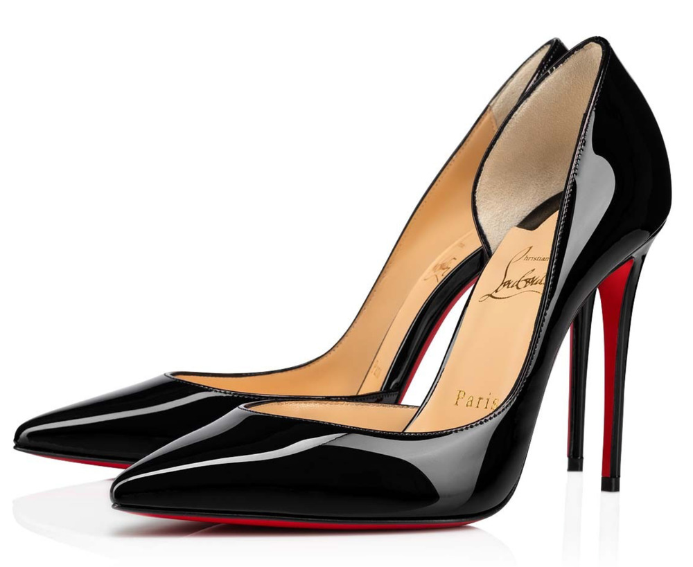 Christian Louboutin Iriza 100 Black Patent Leather Classic Dorsay Heel Pump 37.5